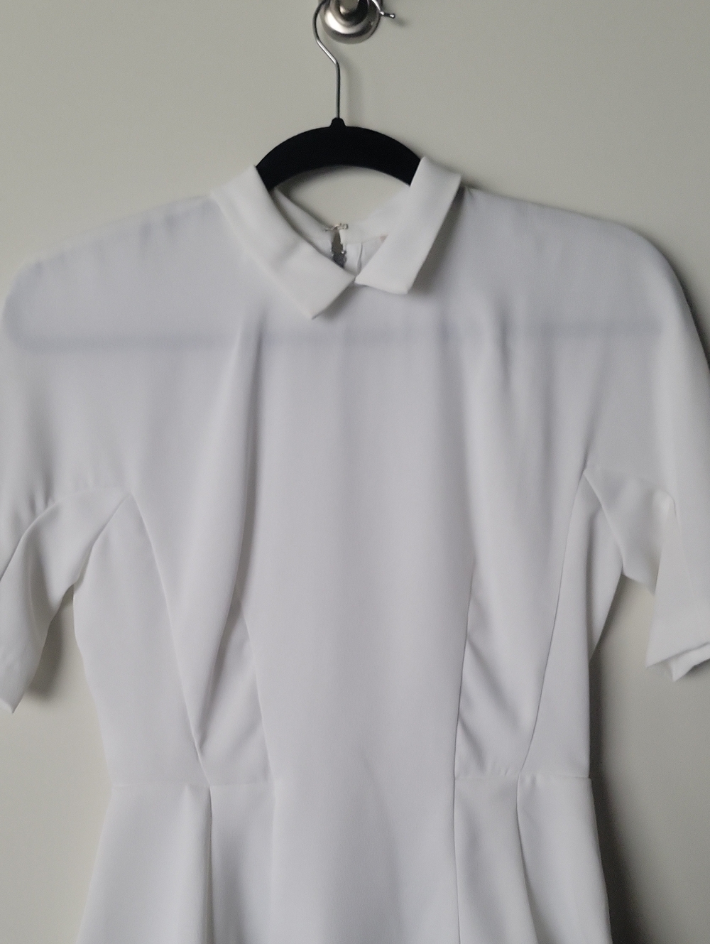 H&M White High Neck Modest Workwear Quiet Luxury Peplum Blouse Top Minimalist S - Picture 2 of 9